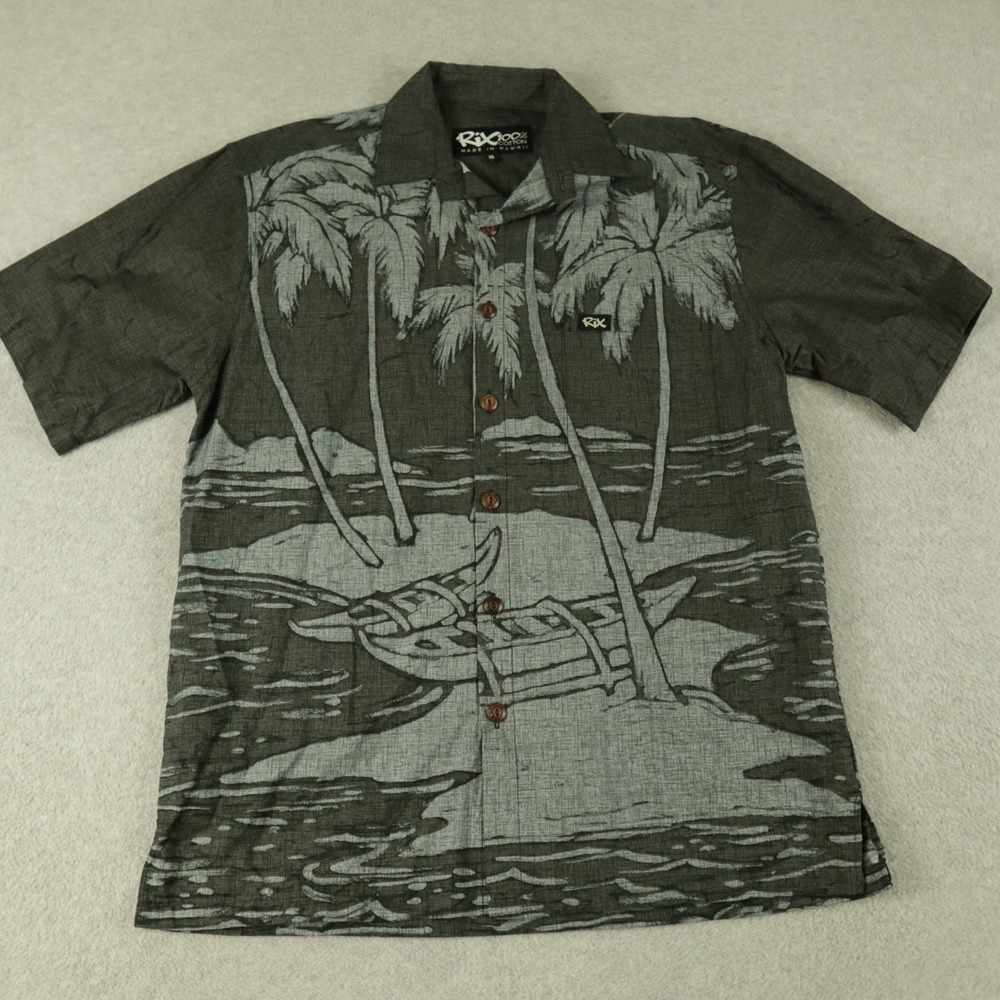 Rix Shirt‎ Mens Small Hawaiian Island Beach Casual Button Up Gray Short Sleeve